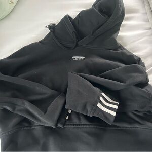 Adidas Women's Black Cropped Hoodie with Striped Cuffs